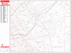 Cherry Hill Wall Map Zip Code Red Line Style 2024
